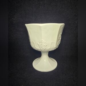 vintage milk glass compote bowl in the Paneled Grape pattern